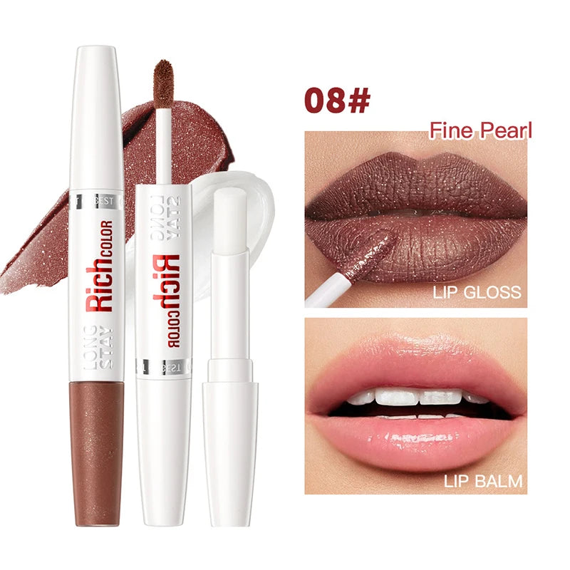 Double-ended Lip Glaze & Lip Balm Matte Misty Surface Non-stick Cup Non-fading Transparent Lip Gloss With Mirror Water Light Fee Peaceful Pleasures Health and Wellness Q2384-8