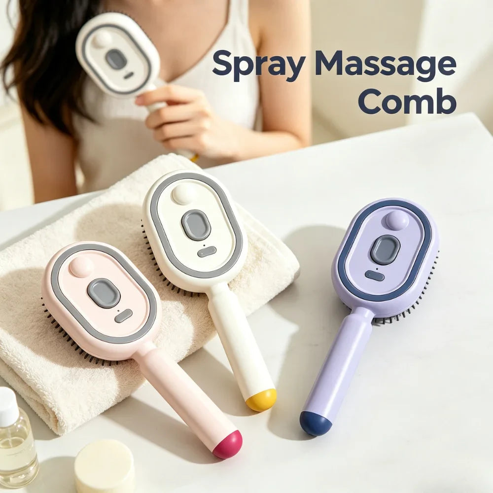Electric Mist Spray Hair Comb – Rechargeable 2-in-1 Frizz Control