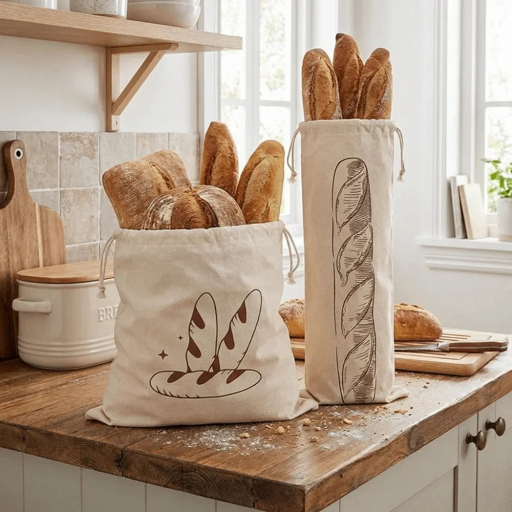 2-Pack Reusable Linen Bread Bags – Eco-Friendly Storage