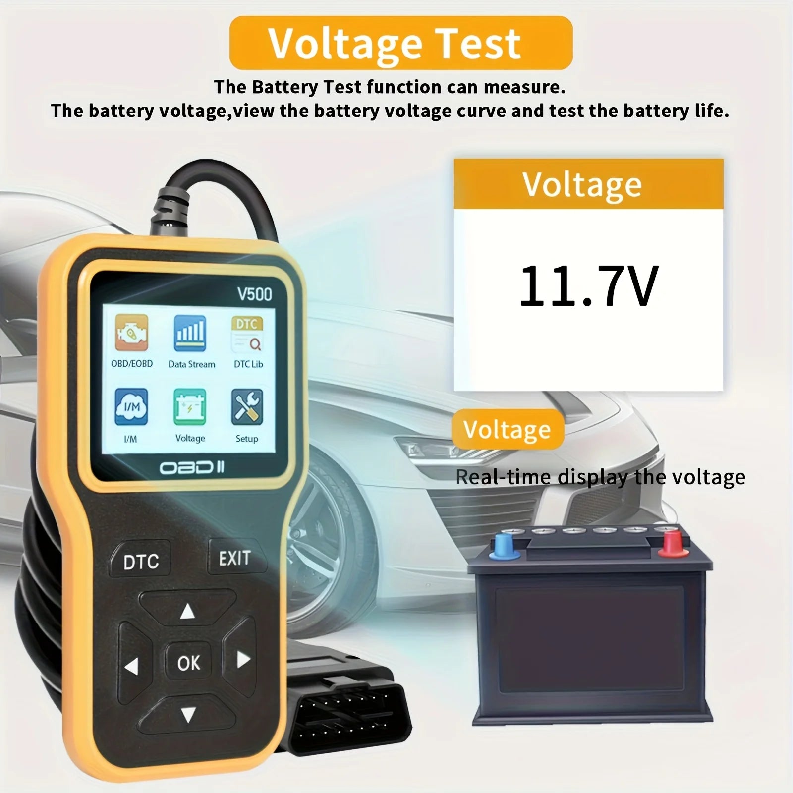 OBD2 Diagnostic Tool – Fault Code Reader & Voltage Tester V500 Peaceful Pleasures Health and Wellness