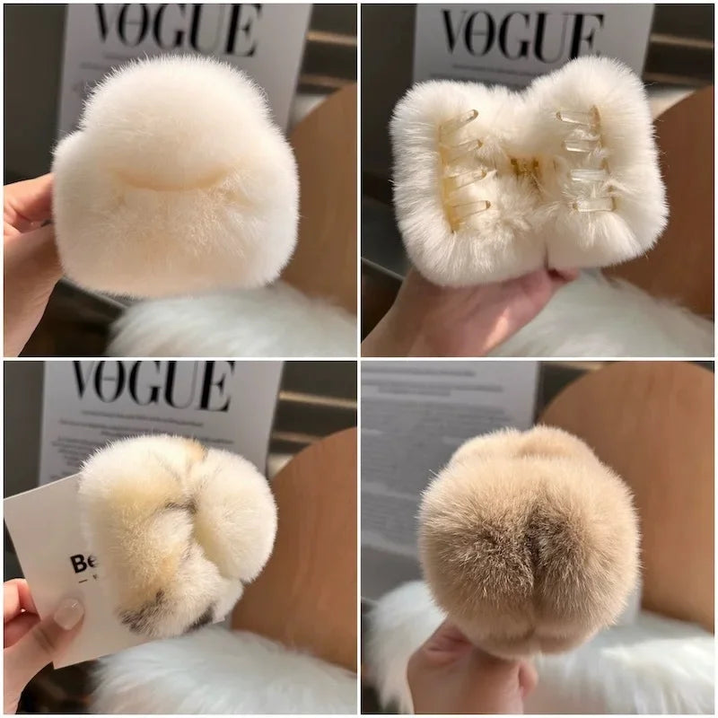 Otter Rabbit Fur Clip Korean Furry Hair Clip Cute Furry Shark Clip Headband Back of The Head Hair Clip Fashionable and Versatile Peaceful Pleasures Health and Wellness