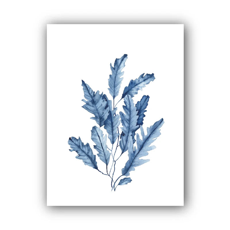 Blue Coral Watercolor Canvas Wall Art | Coastal Seaweed Print Canvas Wall Art Peaceful Pleasures Health and Wellness 5 40x50cm Unframed