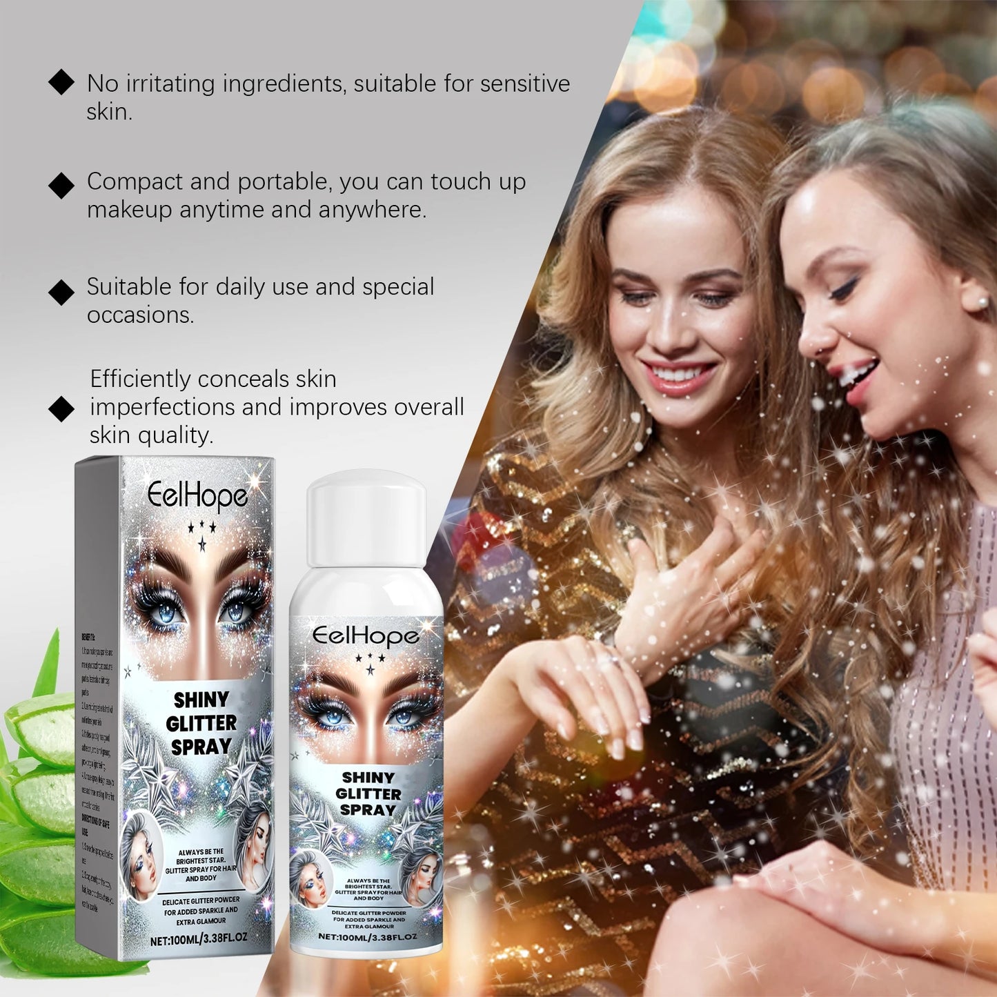 Glitter Highlighter Body & Hair Spray – Party Shimmer Glow