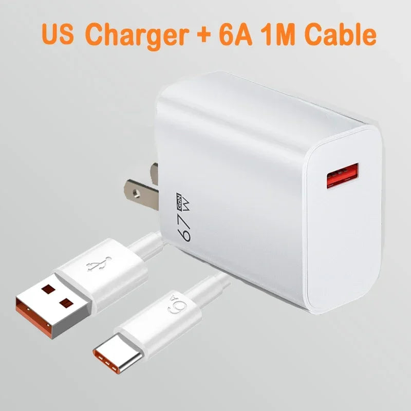 67W Fast USB-C Wall Charger & Cable for Xiaomi Redmi POCO