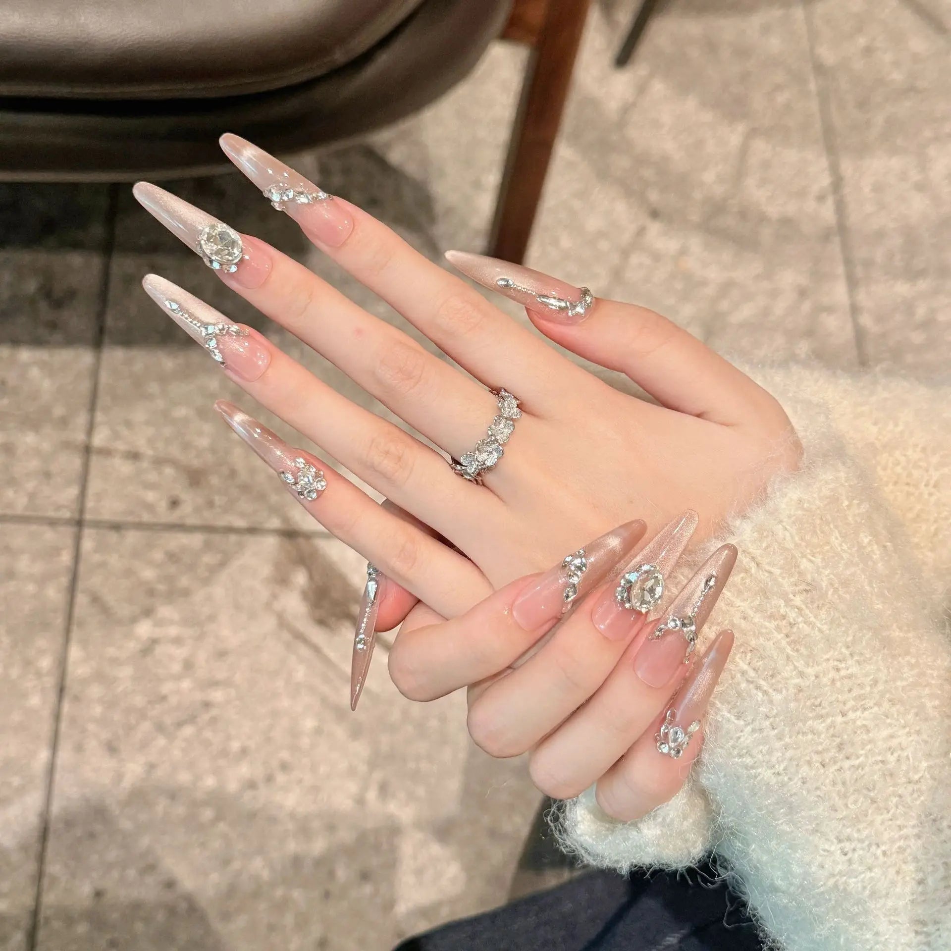Press-On Nails Pomegranate Pink Cat Eye Long Oval | YADORNOS Press-On Nail Set Peaceful Pleasures Health and Wellness