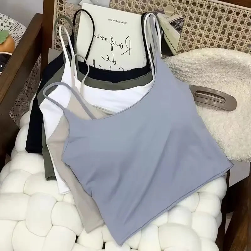 Women Seamless Ice Silk Padded Camisole Bra Top Crop Tank Top for Summer Yoga Workout Running Fitness Lounge Sleepwear Peaceful Pleasures Health and Wellness