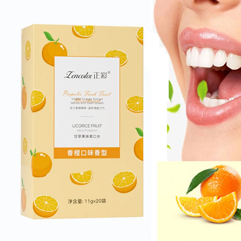 20PCS Orange Flavored Mouthwash Portable Box Fresh Breath Disposable Oral Care Mouthwash Peaceful Pleasures Health and Wellness