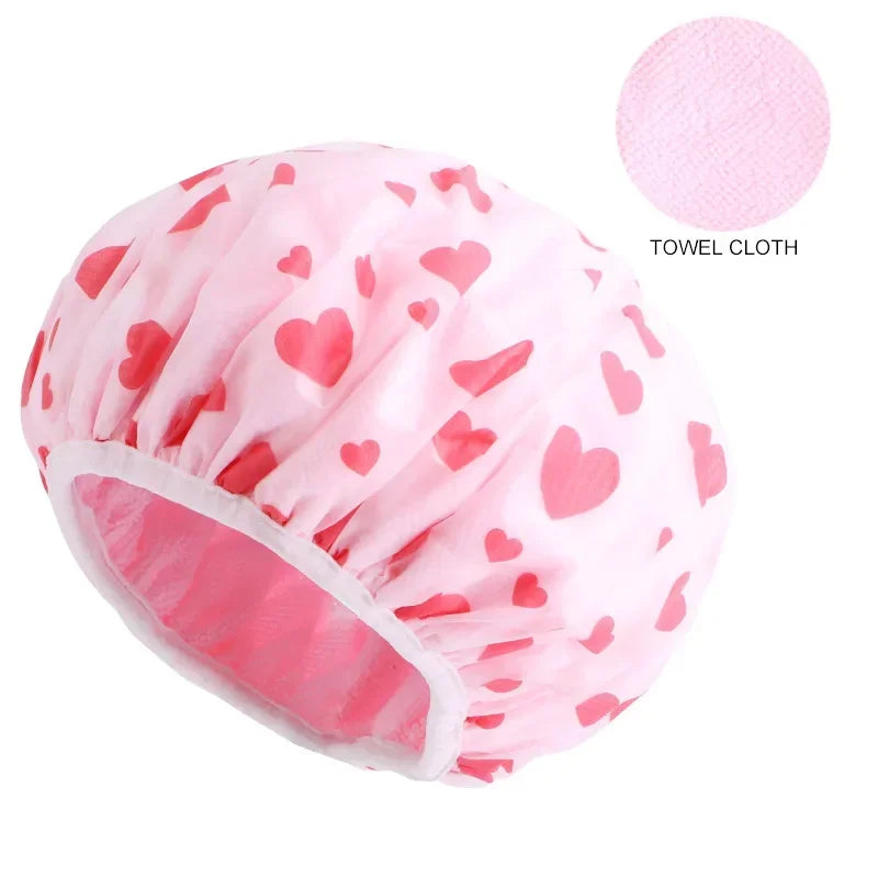 Double Layer Waterproof Shower Cap for Women – Thick & Reusable Shower Cap Peaceful Pleasures Health and Wellness Love powder