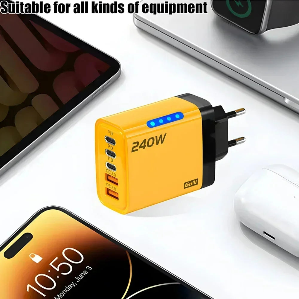 240W 5-Port GaN USB-C Fast Charger – iPhone & Samsung
