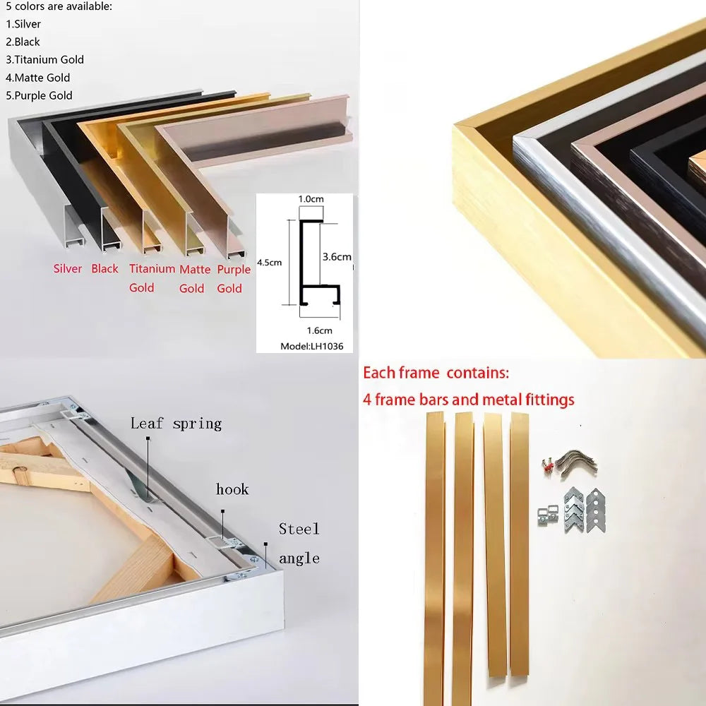 Aluminum Alloy Metal material Picture Frame Framework ，Modern ，DIY, Customizable Large Size,Used for Oil Paintings Wall Art Peaceful Pleasures Health and Wellness