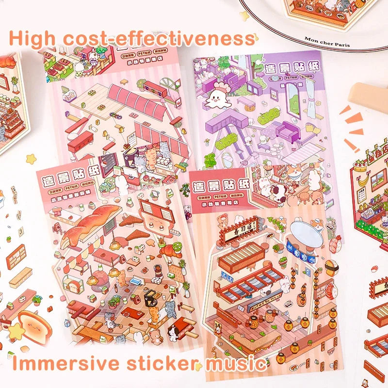 3D Mini Scene Landscape Stickers | Pocket Cabin Sticker Set Decorative Sticker Set Peaceful Pleasures Health and Wellness