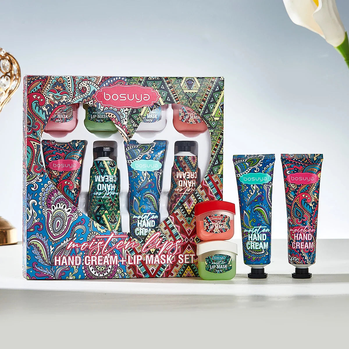 Bosuya 8-Pc Lip Mask & Hand Cream Set – Fruit Flavor Gift