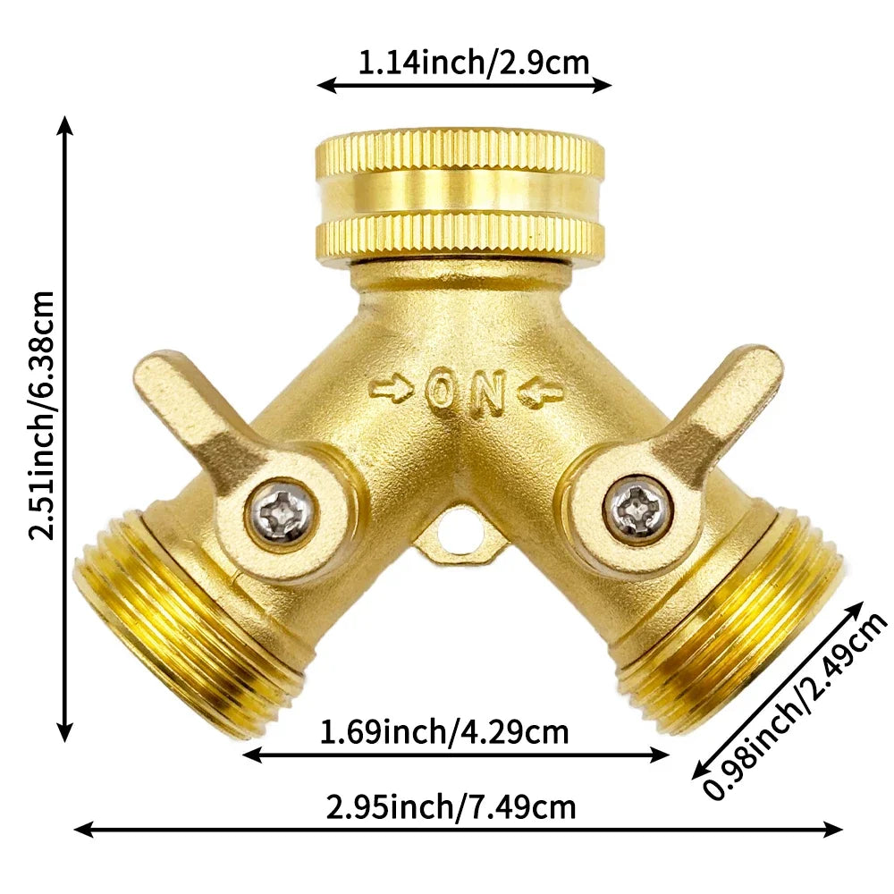 3/4 Inch 2 Way Brass Garden Hose Splitter Y-Type Tap Watering Connector Distributor for Outdoor Faucet 1/2/3 set Peaceful Pleasures Health and Wellness