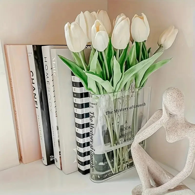 Clear Acrylic Book Vase for Flowers – Transparent Tabletop & Bookshelf Flower Vase, Modern Home Decor