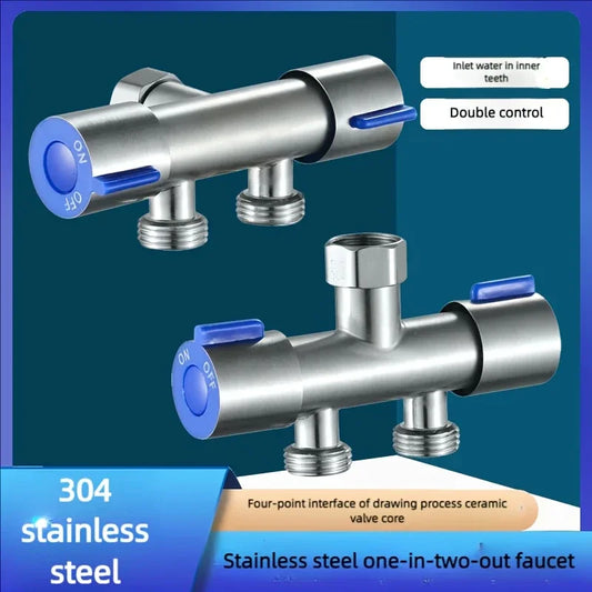 304 Stainless Steel Angle Valve – 1 Inlet 2 Outlets Brushed Chrome Angle Valve Peaceful Pleasures Health and Wellness