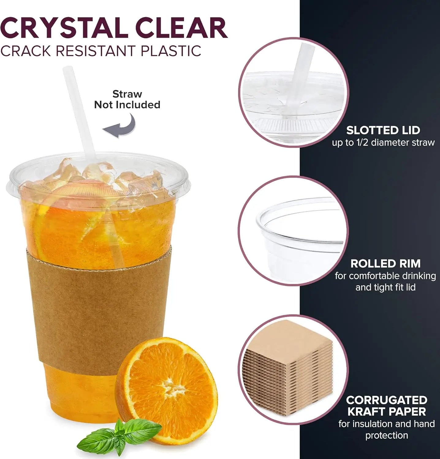 50 Sets 16OZ Clear Plastic Cups with Lids Straws Sleeve for Cold Drinks Juice Smoothie Coffee Huge Disposable Cups 1L Peaceful Pleasures Health and Wellness
