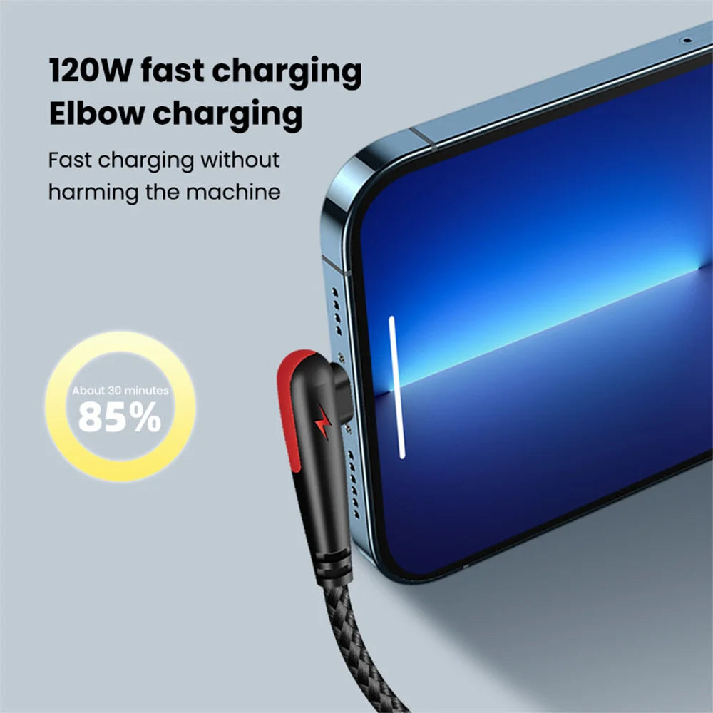 120W 90° USB-A to USB-C Fast Charging Cable | 6A Braided