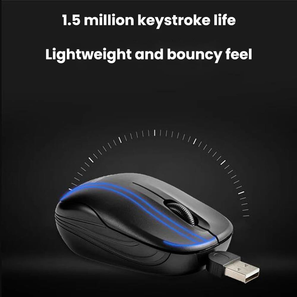 1 PCS Retractable Wired Mouse Gaming Mouse High Quality Computer Mouse 1000DPI Optical Mouse Peaceful Pleasures Health and Wellness