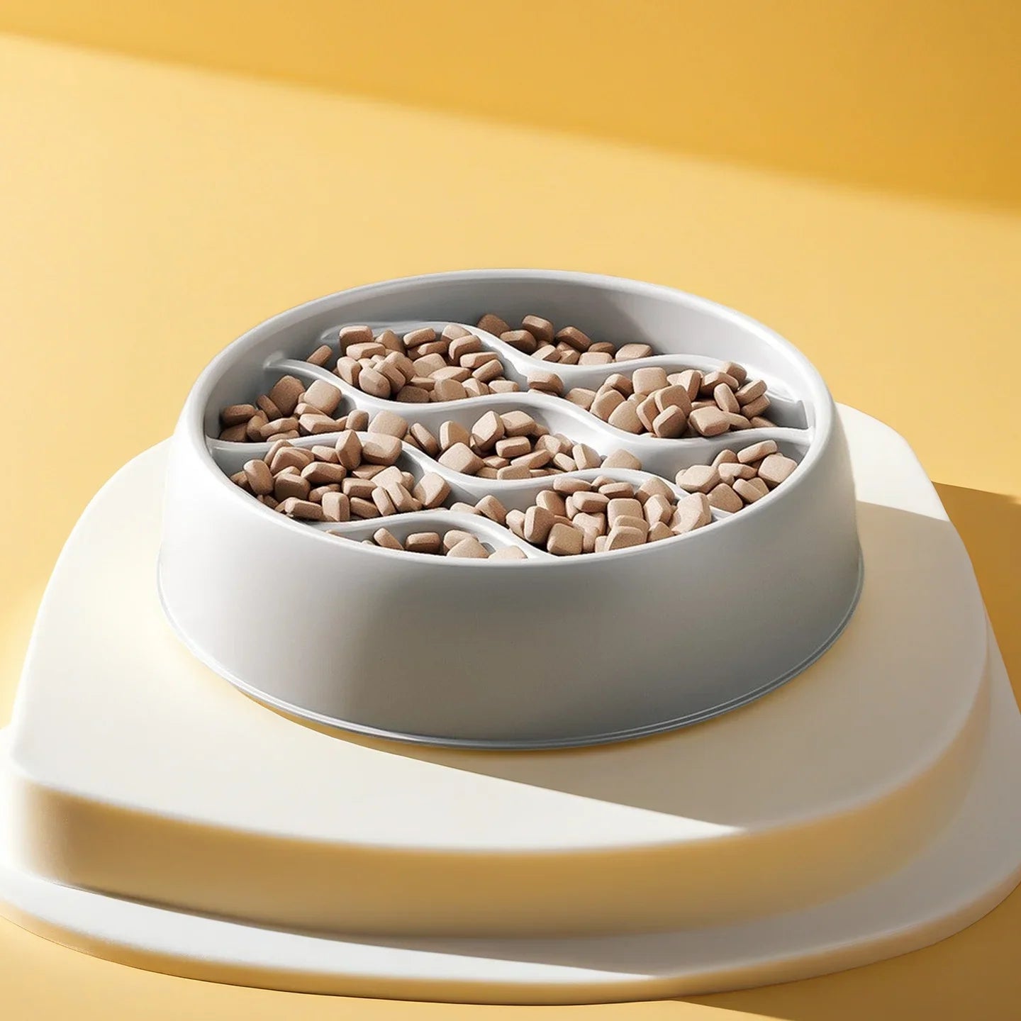 Slow Feeder Cat Bowl Set – Anti-Splash Dual Dish PP Plastic