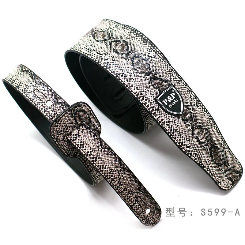 P&p Like 2023 PU Leather Guitar Strap Snake Pattern Bass Instrument