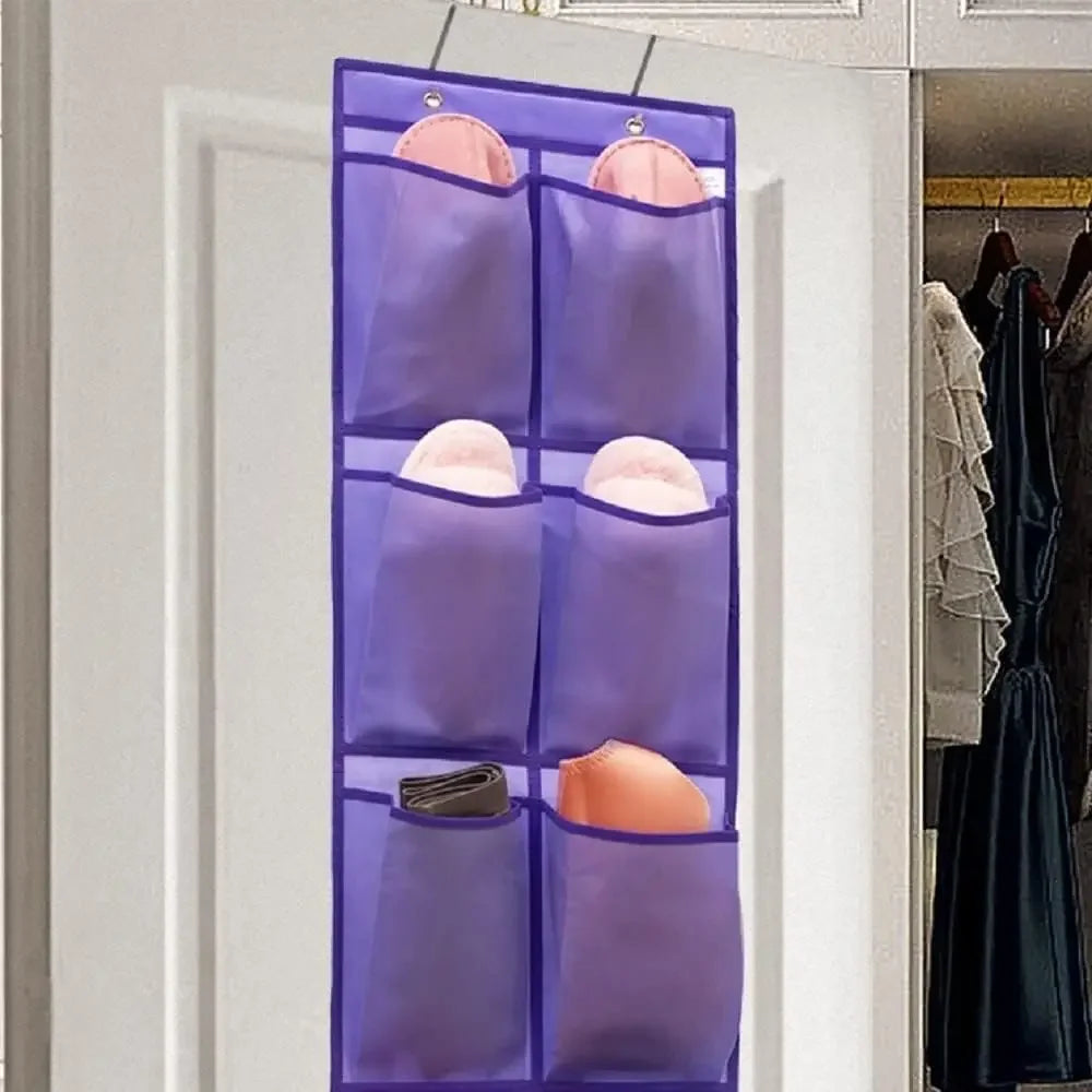 Hanging Shoe Organizer with 6 Large Fabric Pockets and 2 Hooks for Closet Doors, Purple Peaceful Pleasures Health and Wellness