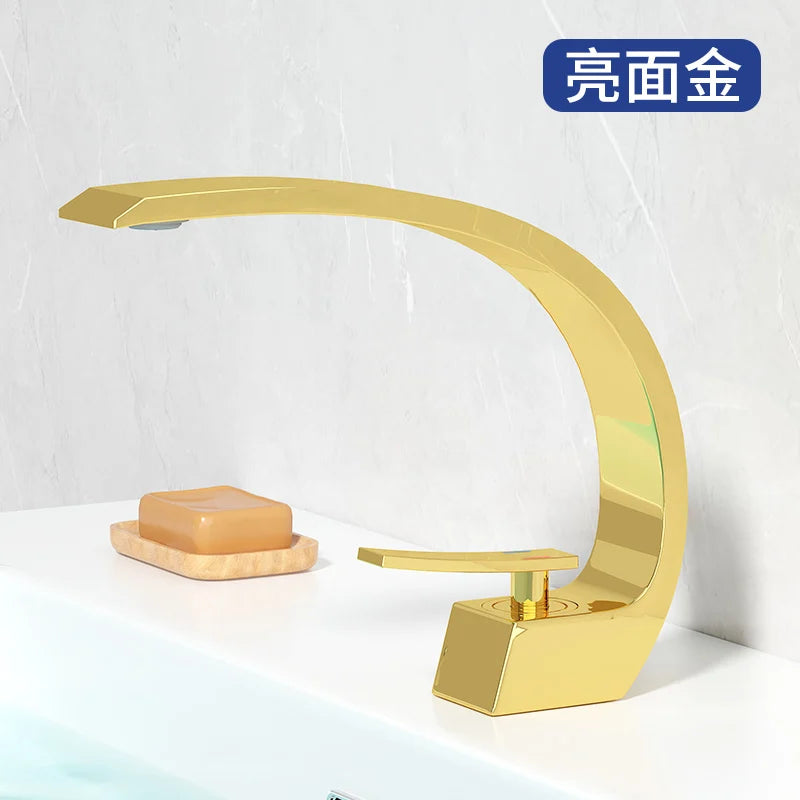 AOGUTU Waterfall Basin Faucet | Single Handle Black & Gold Tap
