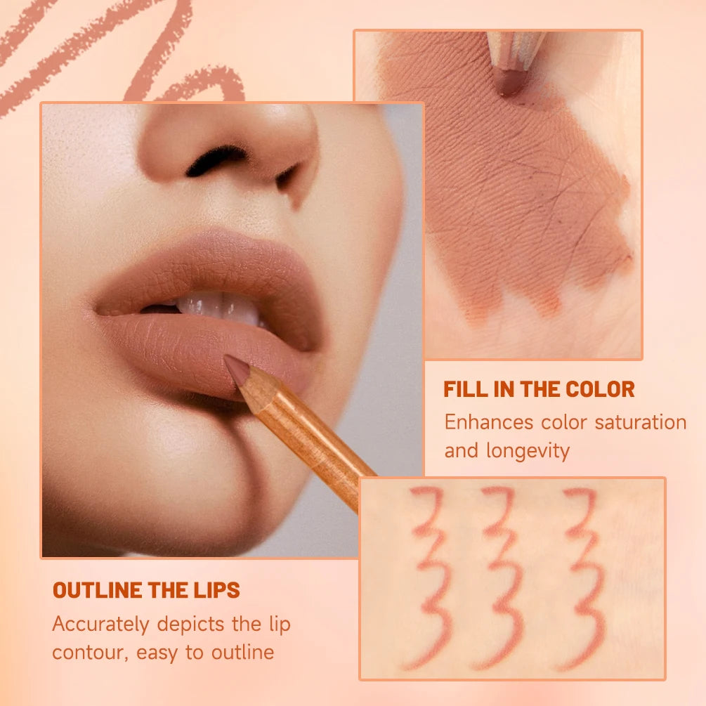 QIBEST Matte Lip Liner Pencil Long Lasting Non-Stick Cup Brown Red Velvet Lipstick Lip Liner Contour Lip Makeup Sets For Women Peaceful Pleasures Health and Wellness
