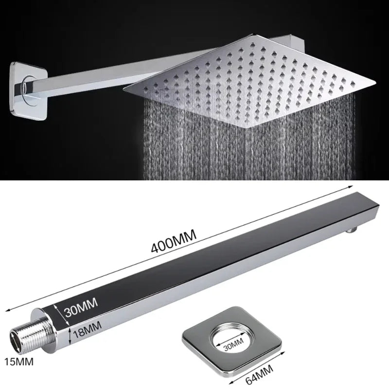 Shower Arm G1/2 Shower Arm Square Stainless Steel 30CM 40CM Wall Mounted Rain Shower Extension Arm Bathroom Accessories Peaceful Pleasures Health and Wellness