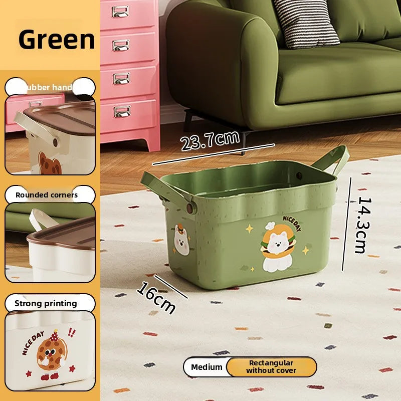 Cartoon Pattern Lidded Storage Box for Toys Snacks Dustproof Desktop Container Household Storage Solution for Various Items Peaceful Pleasures Health and Wellness Green without Lid M 1 Pc