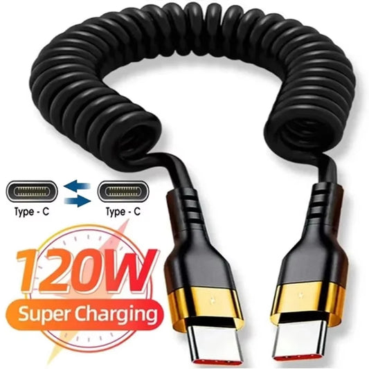 120W USB-C Coiled Car Charger Cable – PD Fast Charge