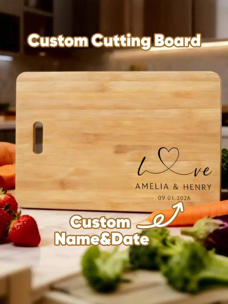 Custom Cutting Board Personalized Name Date Reversible Cheese Platter Tray Kitchen Decor Gift For Couples Wedding Anniversary Peaceful Pleasures Health and Wellness Wood Color 28cm x 22cm