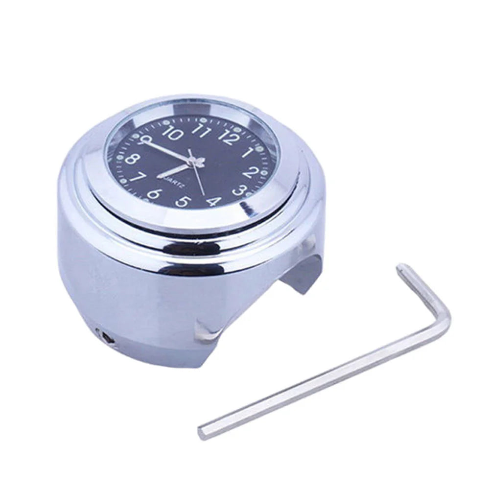 7/8" 1" Motorcycle Bike Chrome Waterproof Dial Handlebar Clock Glow Watch Black &Silver Base Peaceful Pleasures Health and Wellness Default