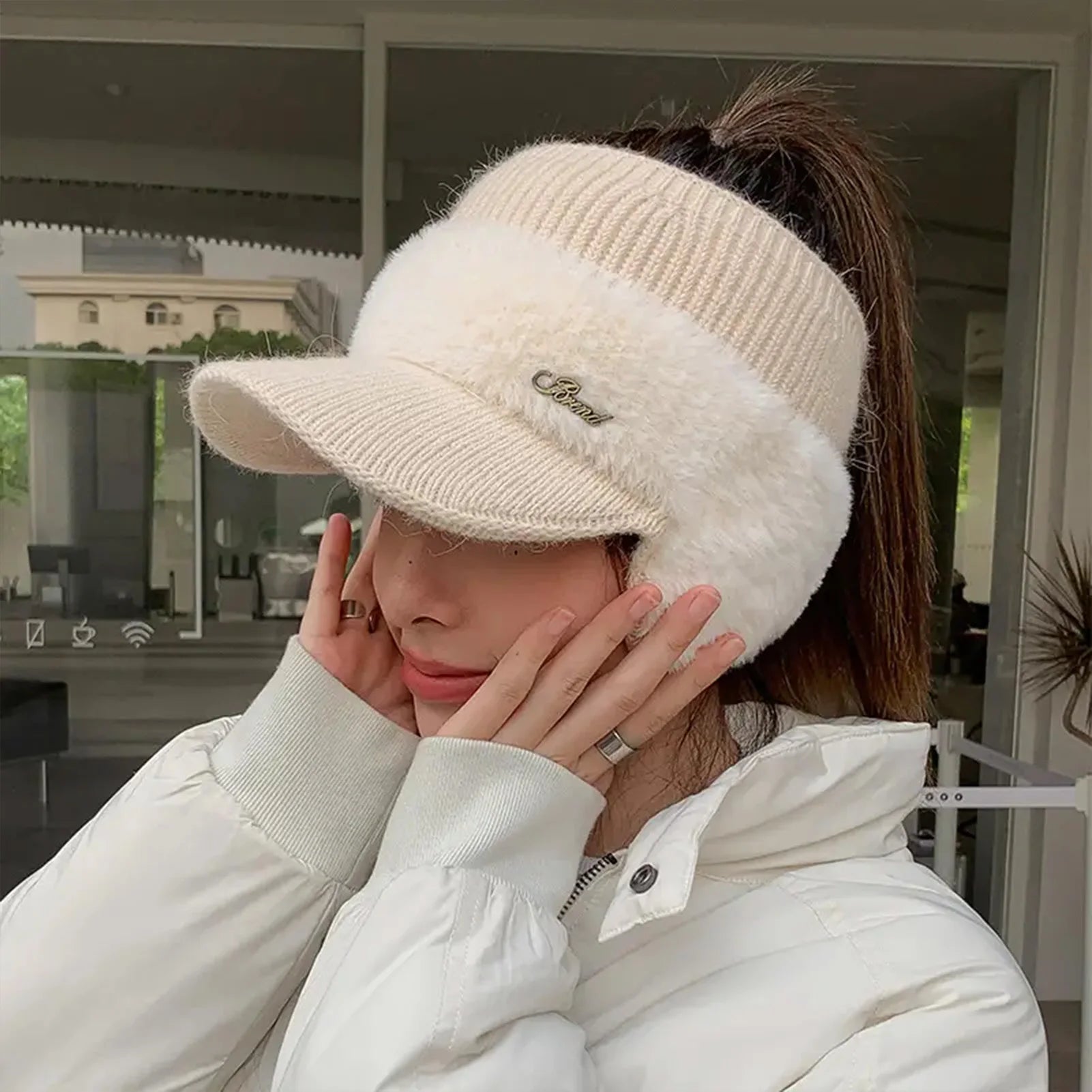 Knitted Ponytail Ear Protection Hats Breathable & Cozy Stretchy Knitted Baseball Hats for Leisure Walking Performance Peaceful Pleasures Health and Wellness