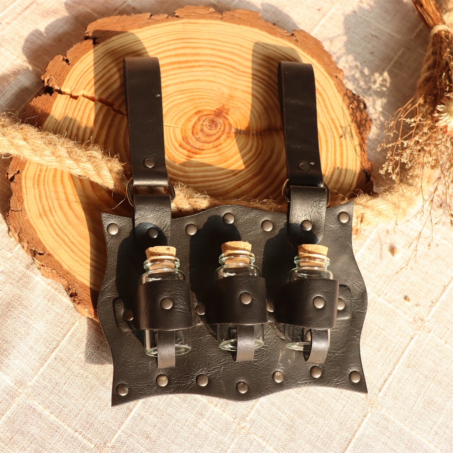 Medieval Witch Wizard Dark Magic Cork Bottle Leather Holder Waist