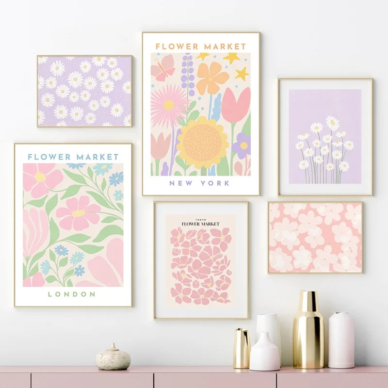 Flower Market Nordic Canvas Wall Art | Colorful Floral Poster