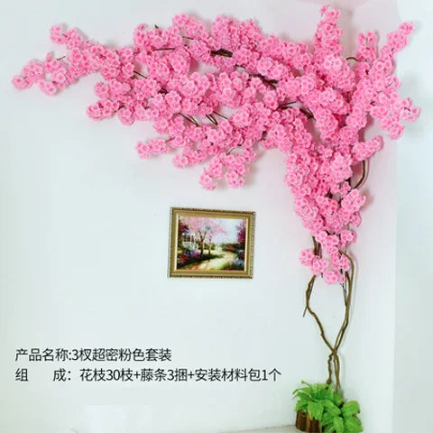 Artificial Cherry Blossom Tree Silk Flower Wall Vine Decor