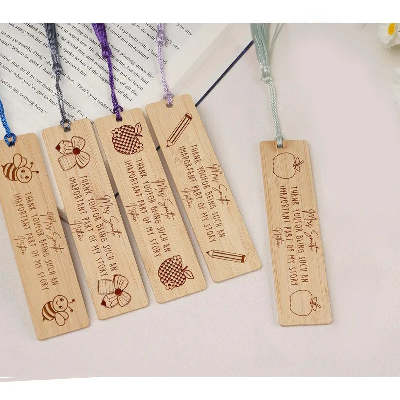 5-Pack Custom Wooden Bookmarks with Tassel | Teacher Gift Personalized Bookmark Set Peaceful Pleasures Health and Wellness