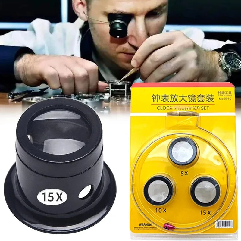 4-Piece Jeweler's Eye Loupe Magnifying Glass Set | Watch Tool