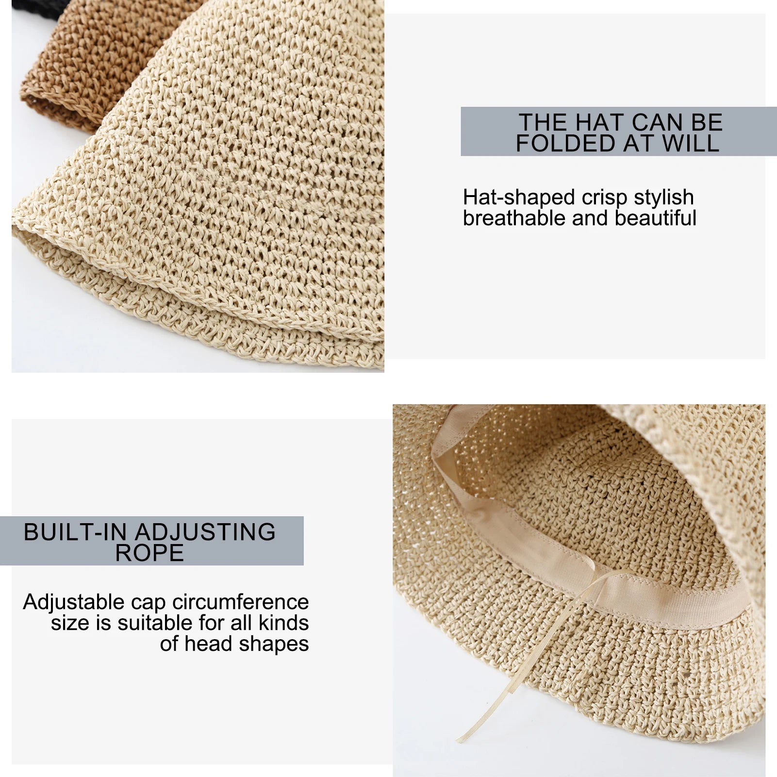 Women Wide Brim Straw Hat Anti-UV Sunshade Bucket Hat for Fishing Camping Traveling Peaceful Pleasures Health and Wellness