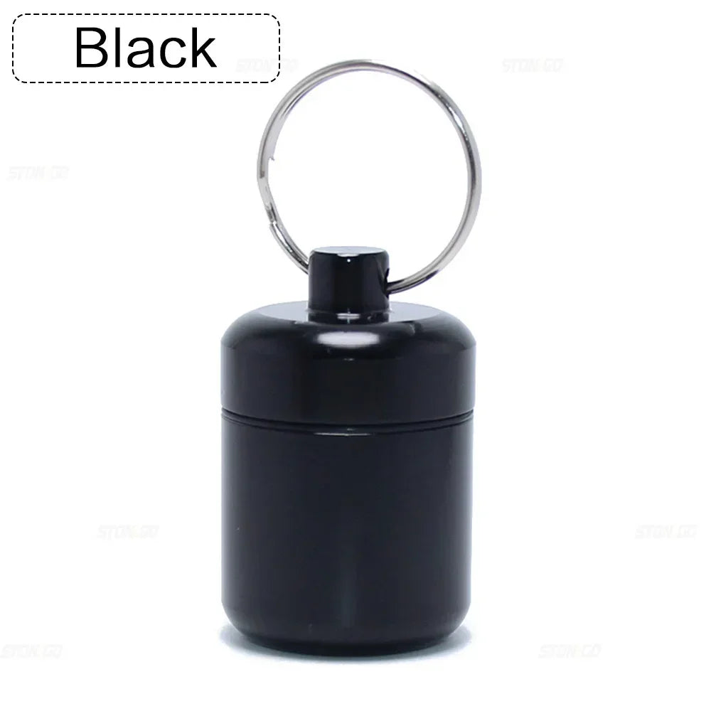 Aluminum Pill Keychain Holder Small Pill Box Waterproof Organizer Stonego Portable Pill Holder Keychain Peaceful Pleasures Health and Wellness Black