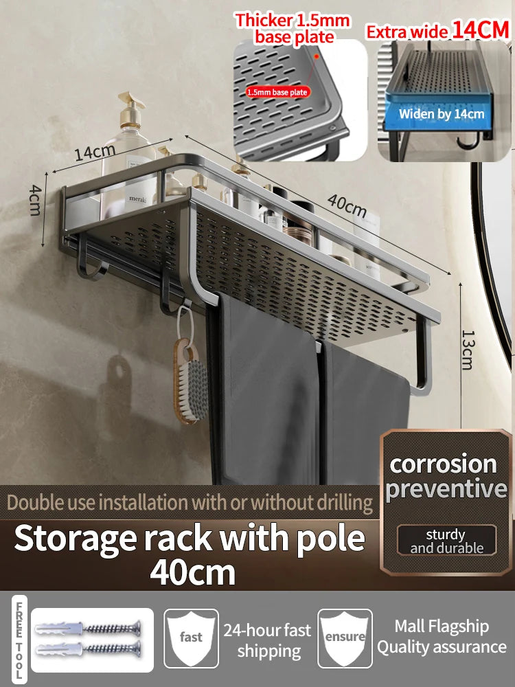 Wall-Mounted Bathroom Shelf & Towel Rack | Metal Storage Organizer
