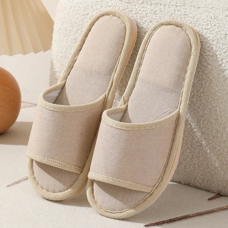 Linen Slippers Unisex Indoor Outdoor Anti-Slip Breathable Flats