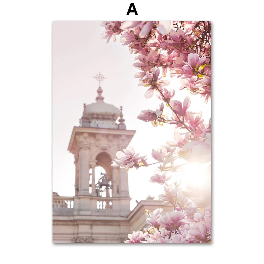 1pc frameless Canvas painting Spring Pink Rose Peony Sakura Dandelion Orchid Sparrow Car Garden Posters Flower Wall Art Canva Peaceful Pleasures Health and Wellness A 50x70cm Unframed