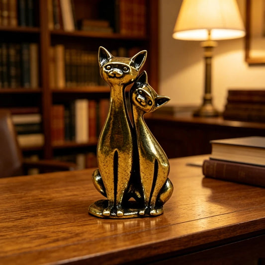 1pc Brass Retro Couple Cat Figurine Ornament Desktop Home Decoration Creative Gift Ornament Peaceful Pleasures Health and Wellness