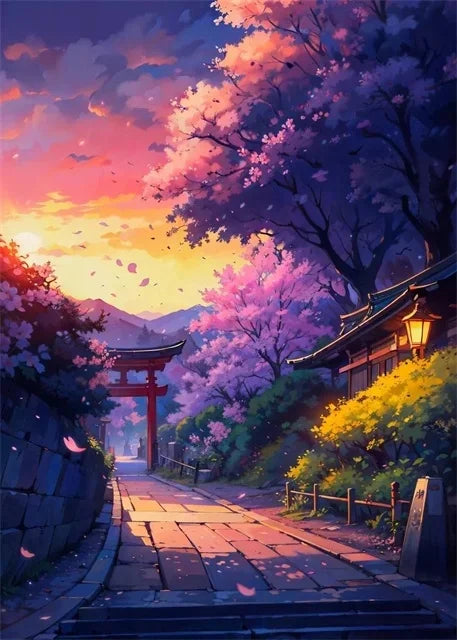 Japanese Sakura Street Canvas Wall Art | Unframed Poster Print Canvas Wall Art Peaceful Pleasures Health and Wellness ZLH5584 30x45cm No Frame
