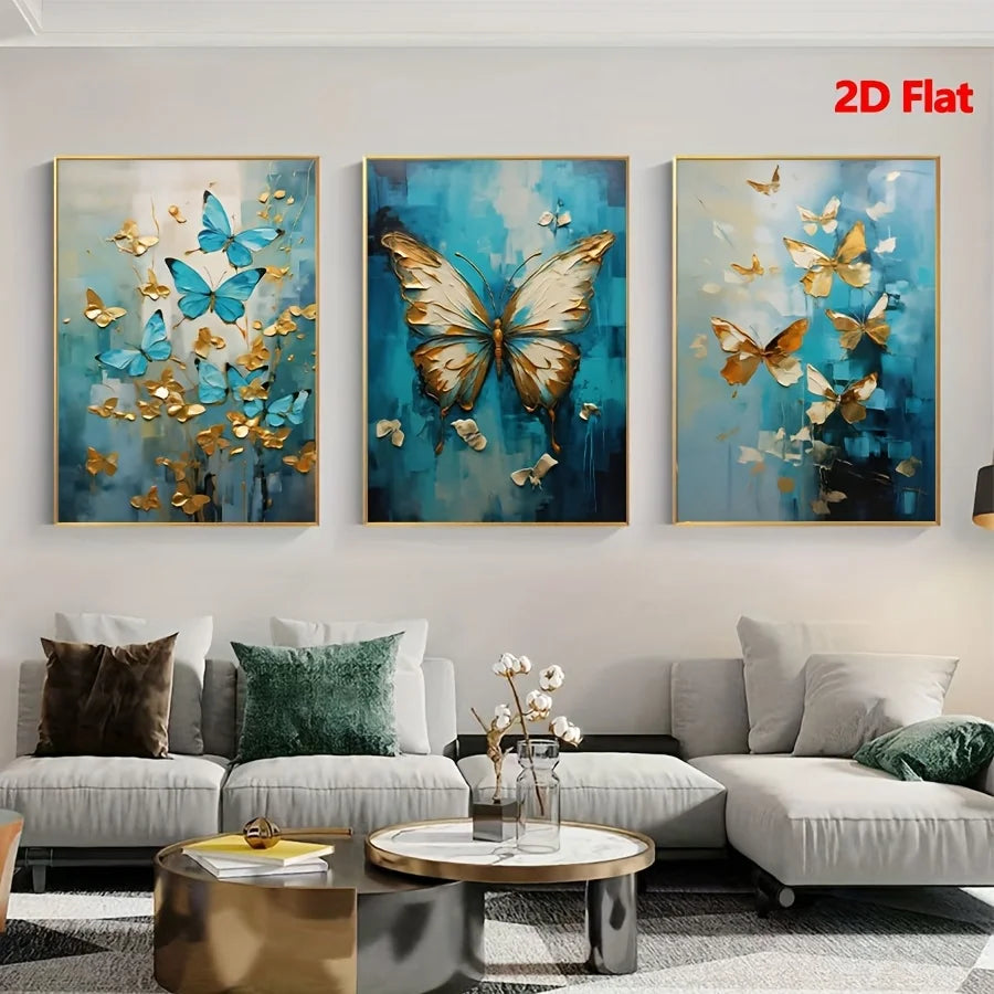 3-Piece Pink Butterfly Canvas Wall Art Set – Unframed Decor Canvas Wall Art Set Peaceful Pleasures Health and Wellness 40x60cm No Frame ZLH11335-3pcs