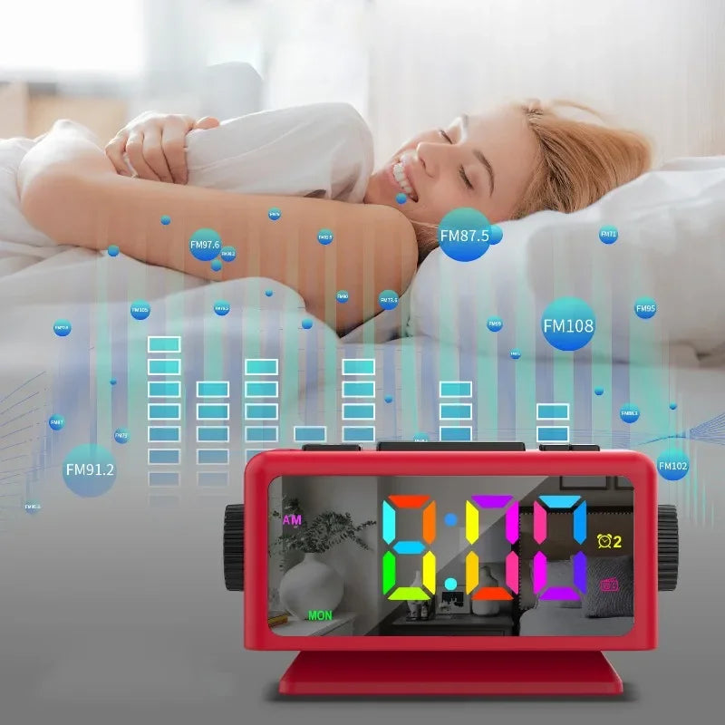 RGB LED Alarm Clock FM Radio Adjustable Brightness Date Display
