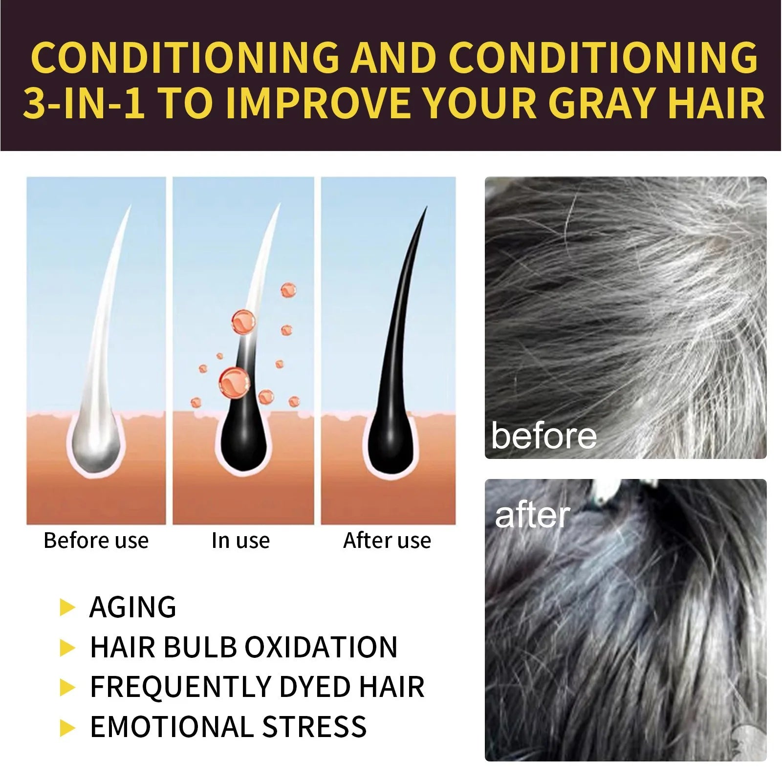 100ml Black Color Hair Dyeing Shampoo 3-in-1 Natural Herbal Instant Coloring Shiny Hair Dye Shampoo Cleaning Nourishing Hair Peaceful Pleasures Health and Wellness