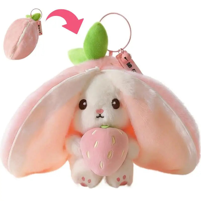Cute 2 1 Transformable Fruit Rabbit Plush Keychain Soft Fluffy Bunny