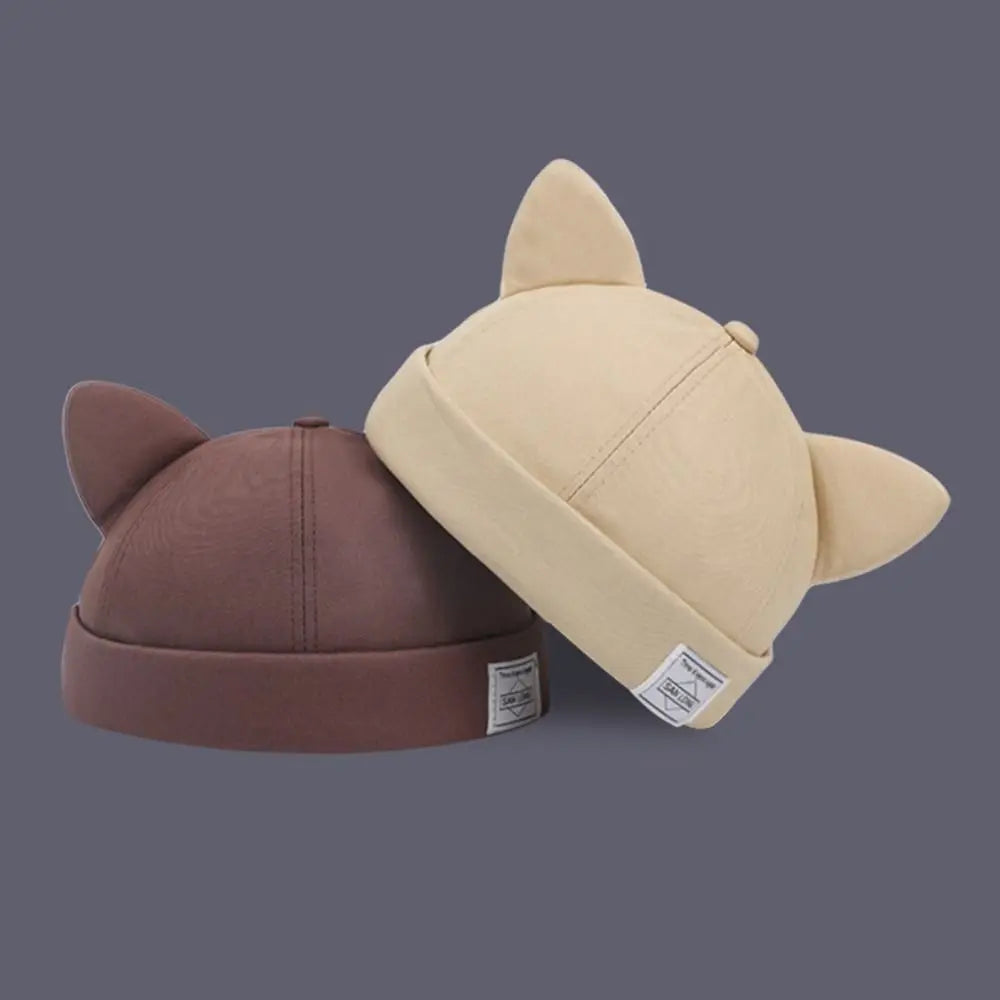 Cotton Cat Ears Beanie Hat – Adjustable Brimless Skull Cap
